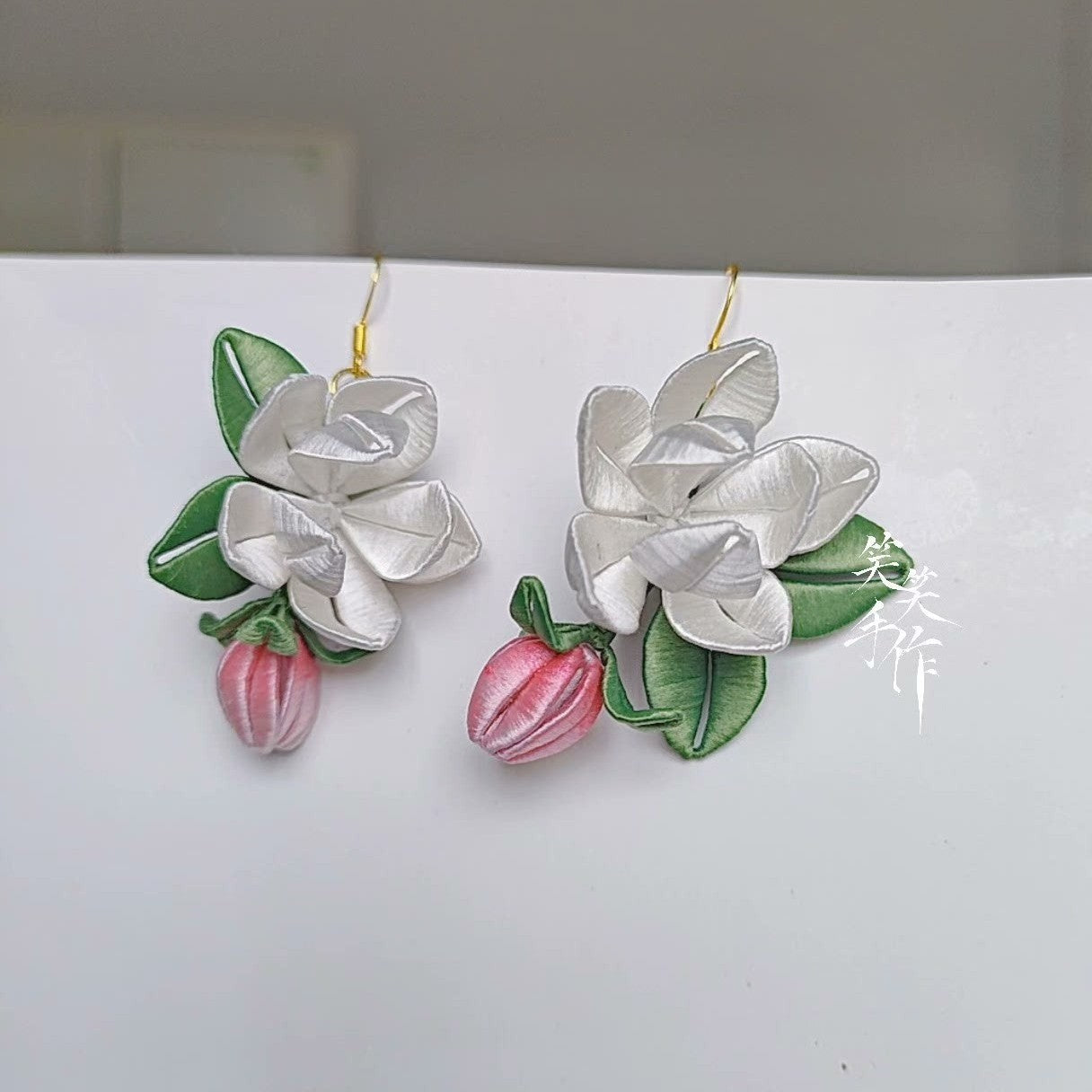 Handcrafted White Chanhua Flower & Bud Sterling Silver Drop Earrings | Elegant Everyday & Occasion Wear