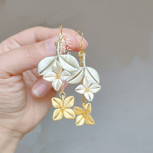 Handcrafted Chanhua Silk Embroidered Earrings - 925 Silver Hooks | Elegant & Everyday Wear