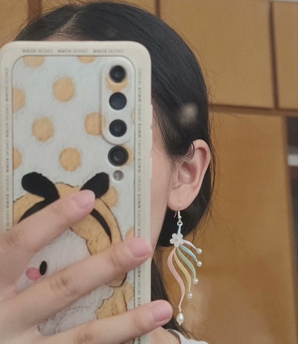 Handmade Chanhua Silk Tassel Earrings - 925 Silver Hooks