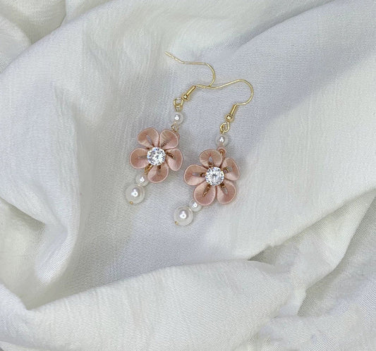 Handmade Chanhua Flower Drop Earrings with Pearl Accents