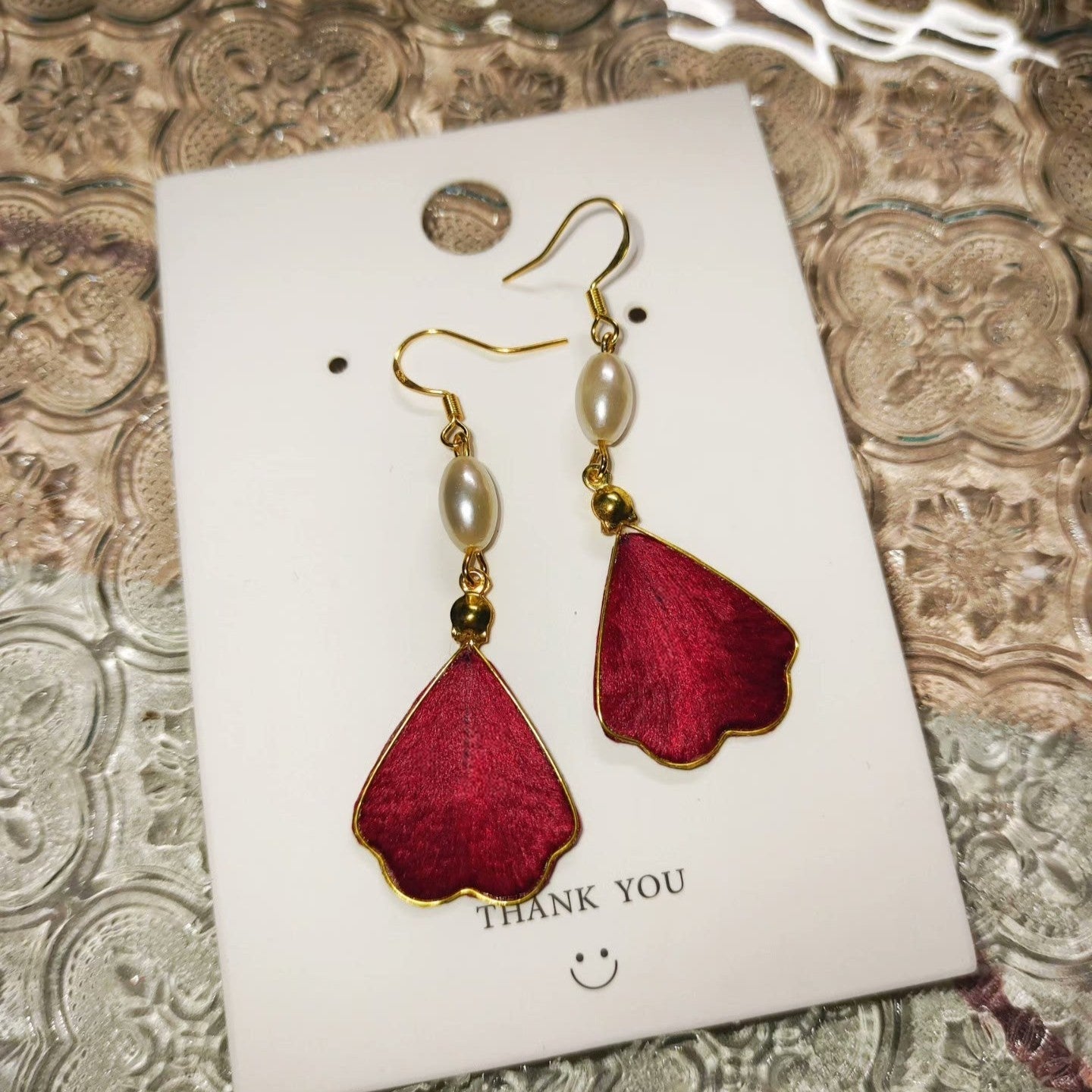 Handmade Silk Ronghua Petal Dangle Earrings with Pearl Accent